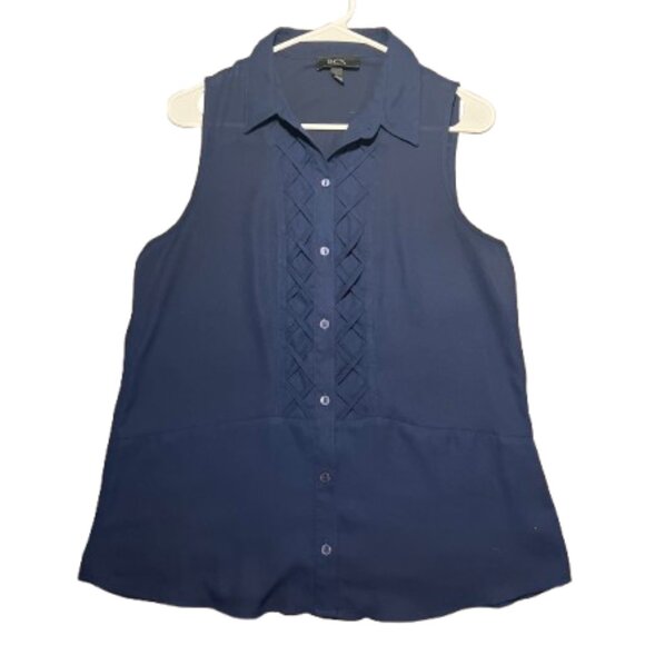 💙 BCX Navy Sleeveless Button-Front Top – Size L - Picture 1 of 8